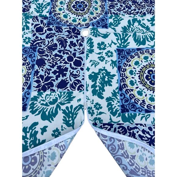 Outdoor Blue & White Floral Block Print Umbrella Tablecloth W Zip Opening 82x60 - Picture 2 of 13
